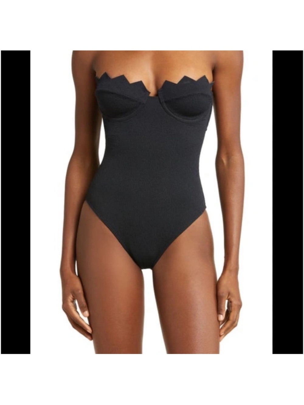 Strapless or with straps Black One-Piece Swimsuit with Scalloped Bust size L